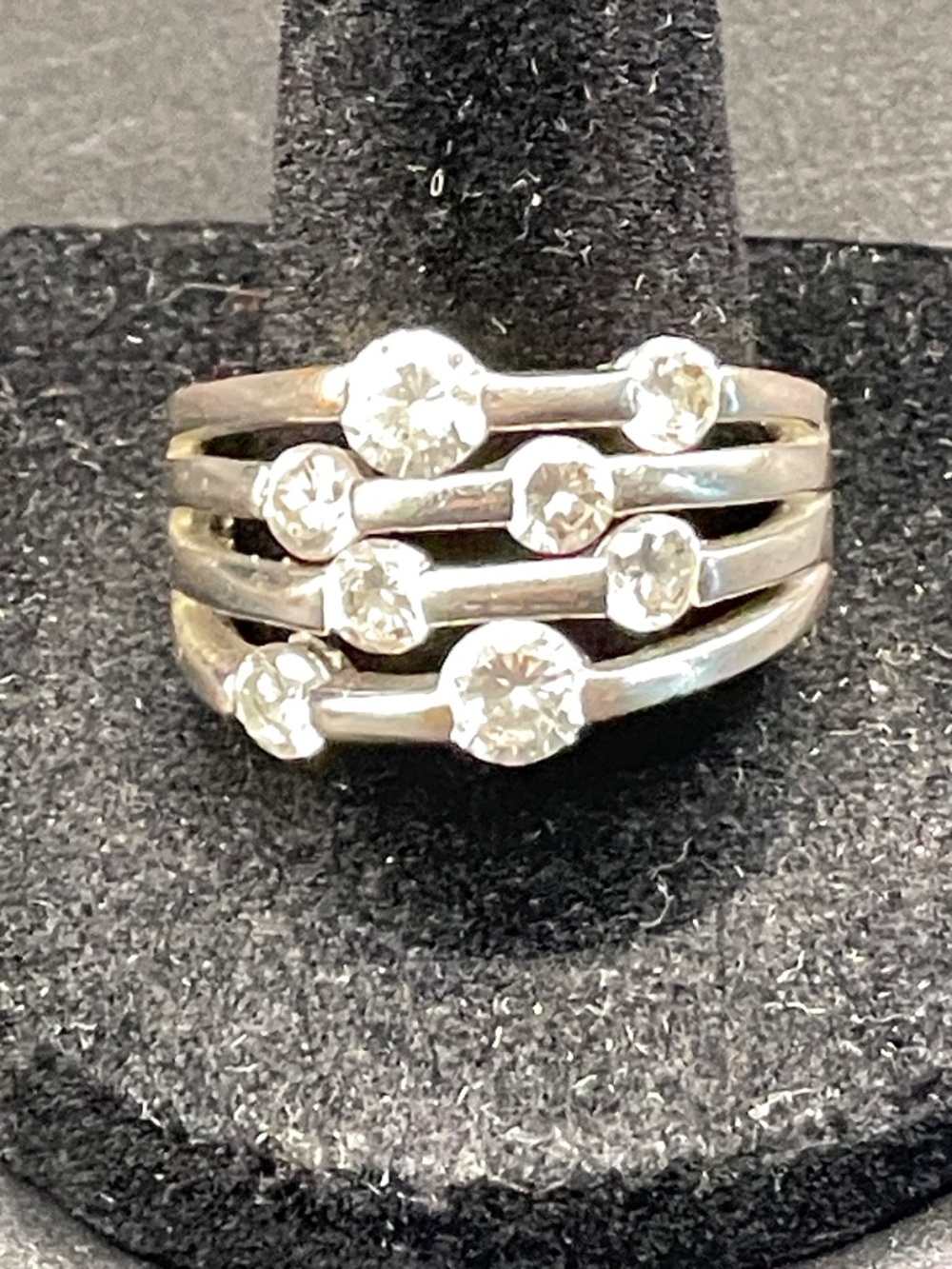 Vintage Silver Tone CZ Fashion Cocktail Costume Ring Size 9